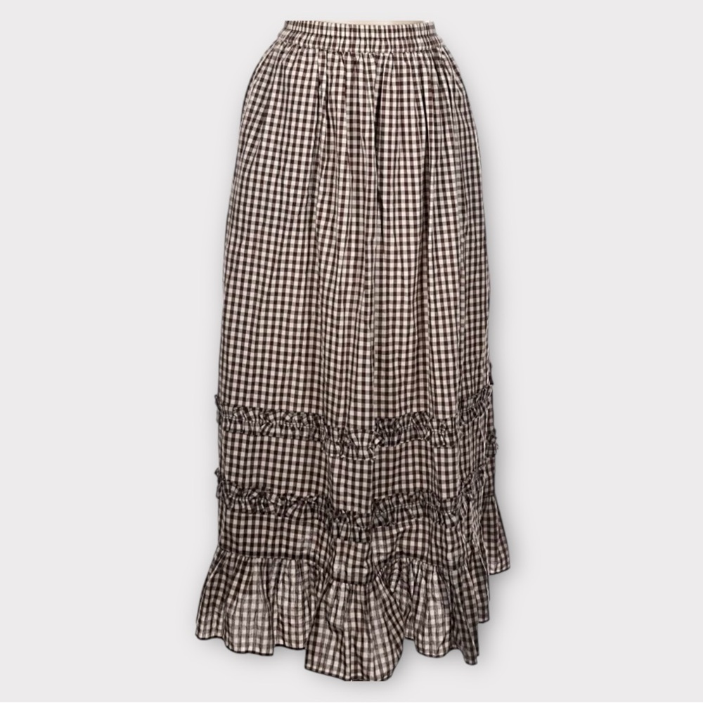 DAMSON MADDER Rina Ruffle Skirt in Chocolate Check UK 12 / US 8 - Picture 12 of 16